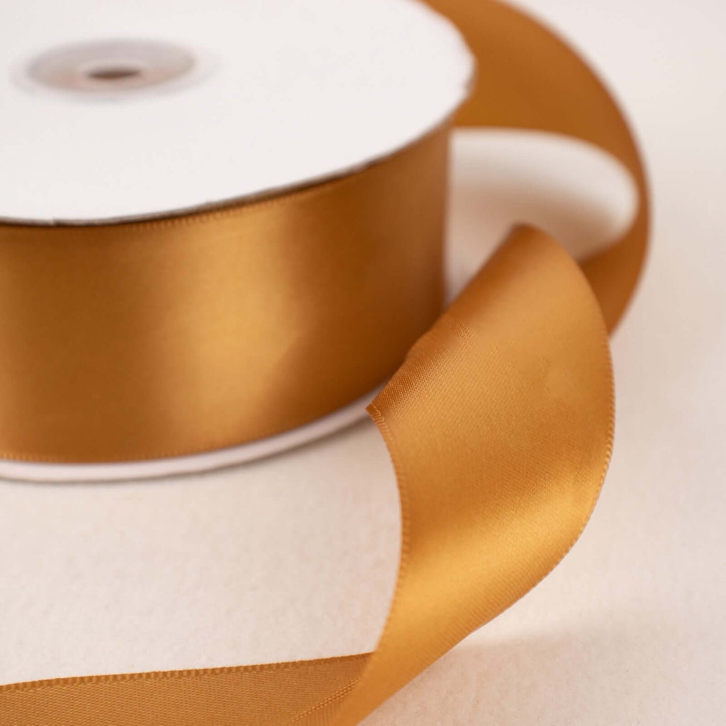 50 Yards 1.5" Gold Single Face Decorative Satin Ribbon - Linen Luxes