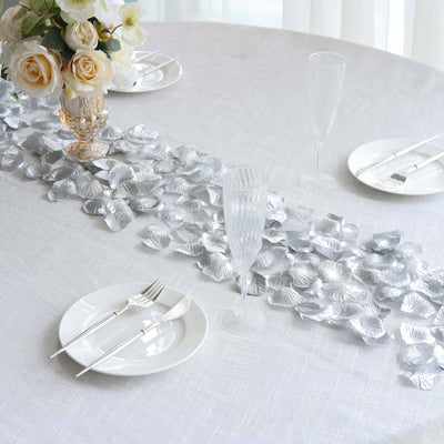 500 - Pack Rose Petals Round Design Silver Silk Confetti - Decorative Scatters for Tables and Floors - Linen Luxes