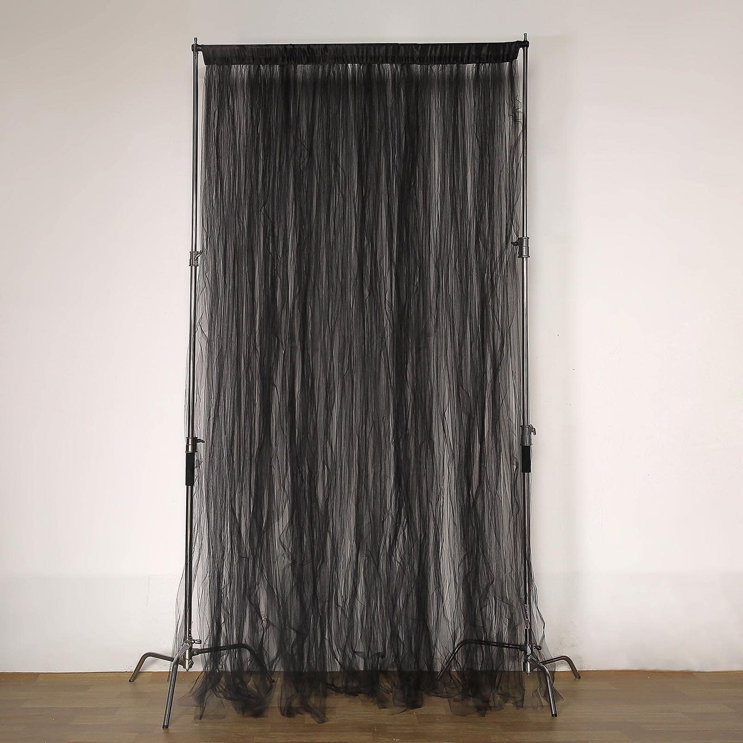 5ftx10ft Black Dual Sided Sheer Tulle Event Curtain Drapes With Satin Header, Rod Ready Backdrop Event Panel - Linen Luxes