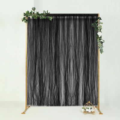 5ftx10ft Black Dual Sided Sheer Tulle Event Curtain Drapes With Satin Header, Rod Ready Backdrop Event Panel - Linen Luxes