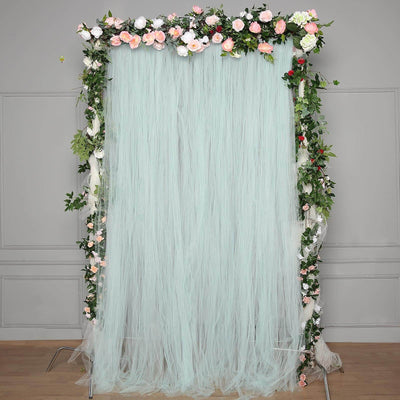 5ftx10ft Light Blue Dual Sided Sheer Tulle Event Curtain Drapes With Satin Header, Rod Ready Backdrop Event Panel - Linen Luxes