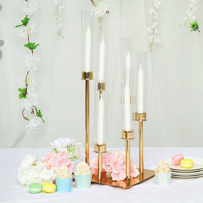 6 - Arm Cluster Taper Candle Holder Gold with Clear Glass Shades - Sleek Candle Display for Gatherings 24" - Linen Luxes