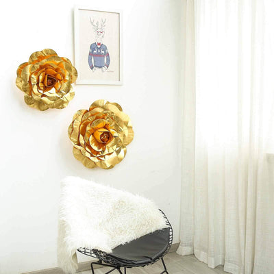 6 Pack 8" Metallic Gold Real Touch Artificial Foam DIY Craft Roses - Linen Luxes