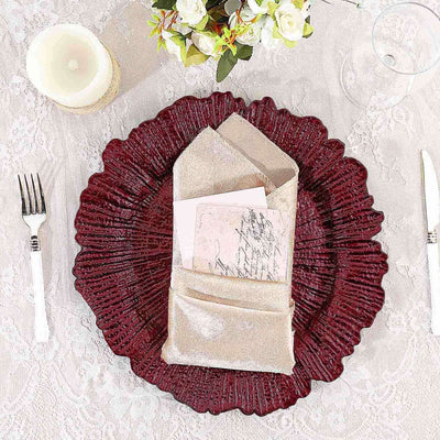 6 - Pack Acrylic Plastic Round Charger Plates 13" in Burgundy with Reef Design, Dinner Charger Tableware - Linen Luxes