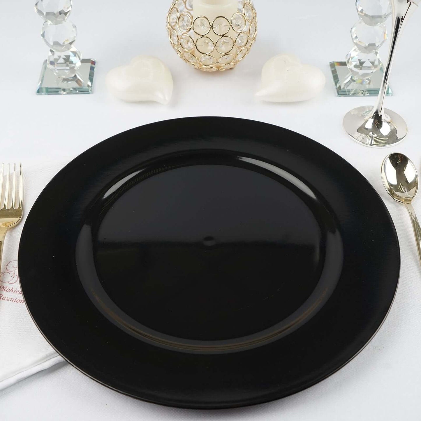 6 - Pack Acrylic Round Charger Plates 13" in Black, Dinner Party Decor Charger Tableware - Linen Luxes