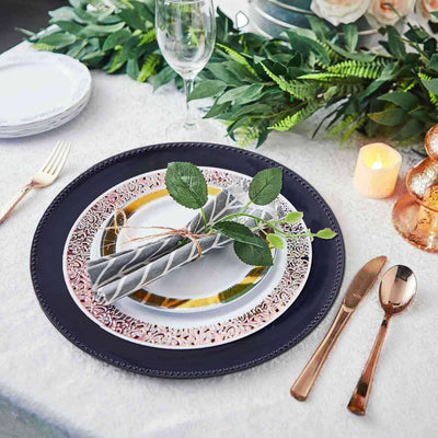 6 - Pack Acrylic Round Charger Plates 13" in Navy Blue with Beaded Rim, Dinner Charger Event Tabletop Decor - Linen Luxes