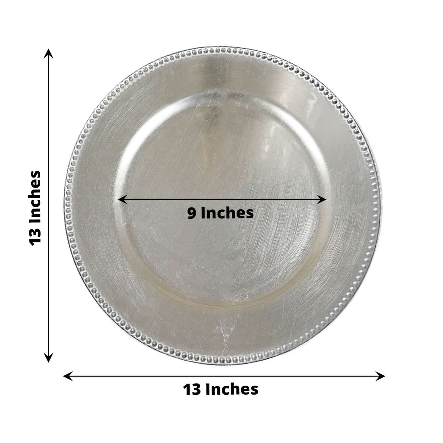 6 - Pack Acrylic Round Charger Plates 13" in Silver with Beaded Rim, Dinner Charger Event Tabletop Decor - Linen Luxes