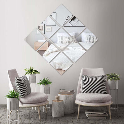 6 - Pack Hanging Wall Decor Square Glass Mirror Table Centerpiece - Reflective Decorative Display 10" - Linen Luxes