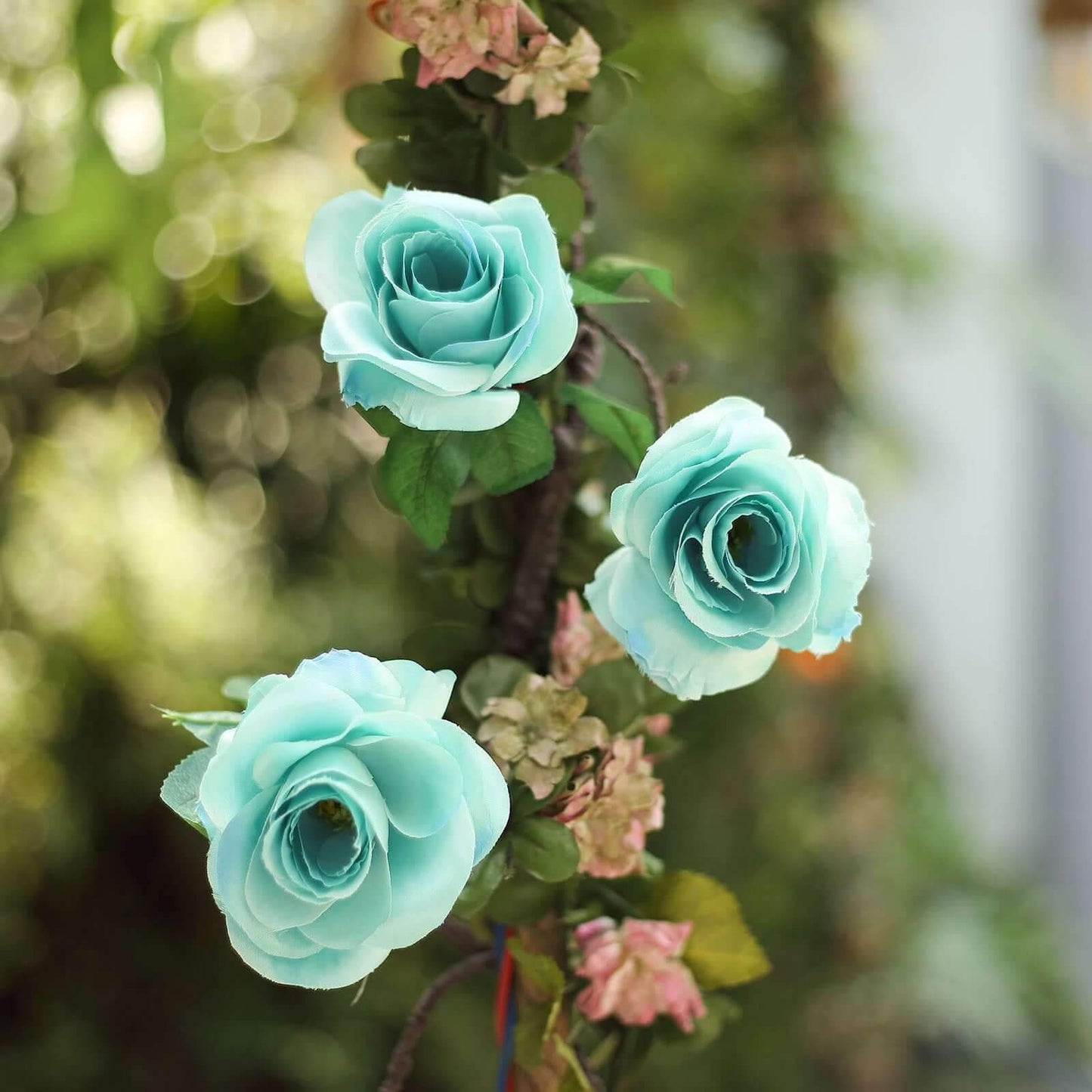 6ft Aqua Turquoise Artificial Silk Rose Hanging Flower Garland Vine - Linen Luxes