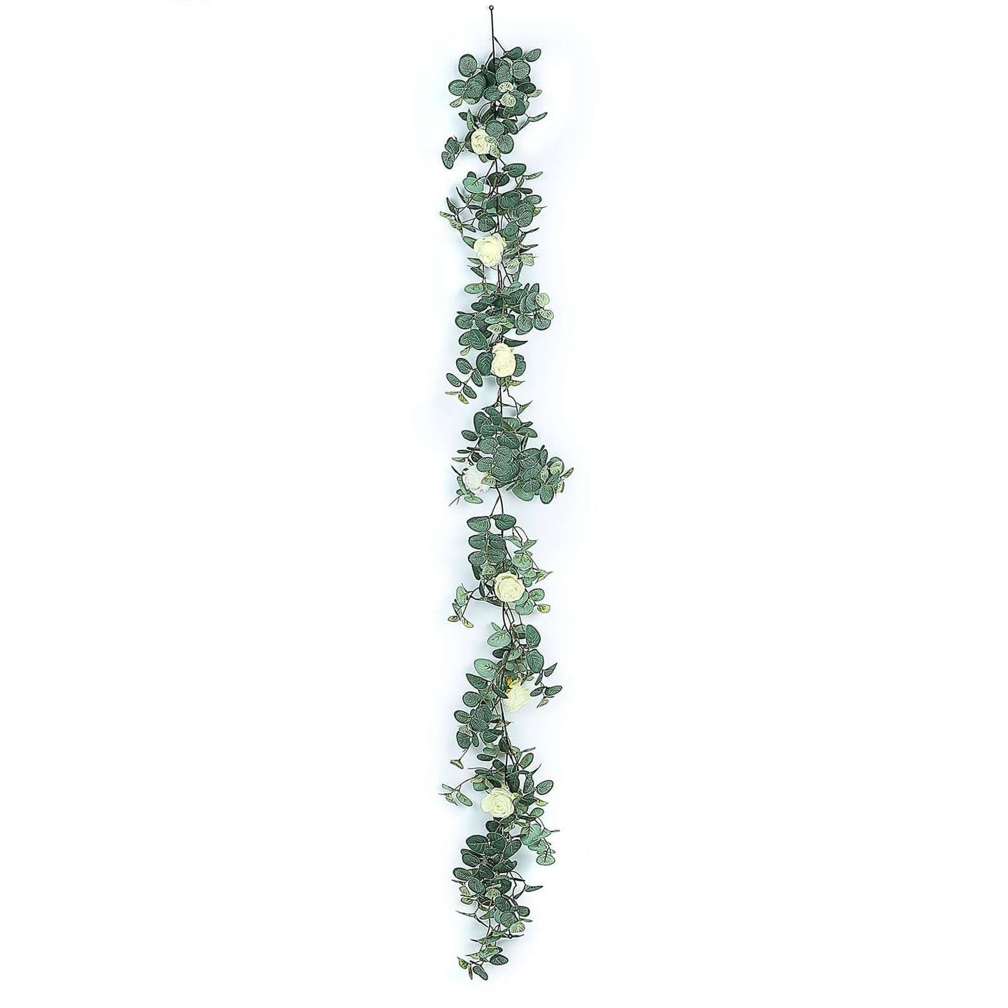 6ft Green Ivory Artificial Eucalyptus Leaf, Rose Flower Garland Vine - Linen Luxes