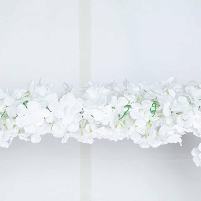7ft White Artificial Silk Hydrangea Hanging Flower Garland Vine - Linen Luxes
