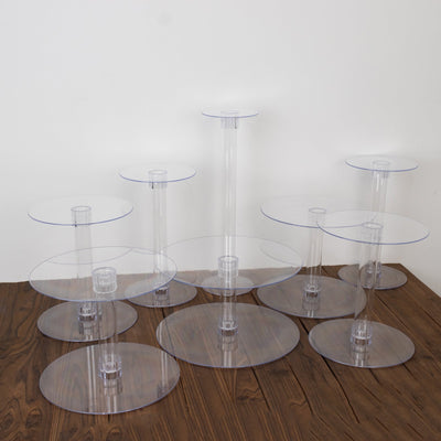 8 - Tier Acrylic Cake Stand Set Clear - Assorted Sizes for Buffet Party Tables - Linen Luxes