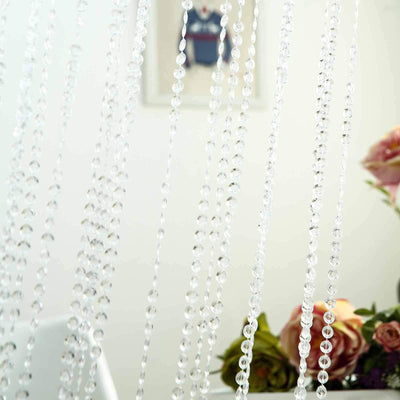8ft Crystal Diamond Beaded Curtain with Plastic Rod and Adjustable Hooks - Linen Luxes