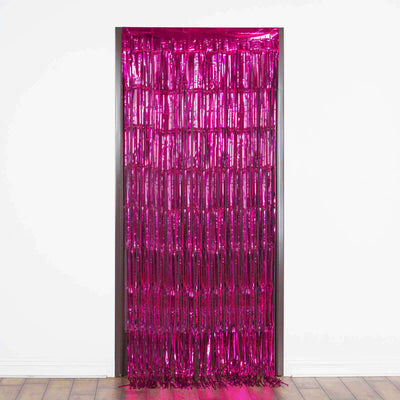 8ft Fuchsia Metallic Tinsel Foil Fringe Doorway Curtain Party Backdrop - Linen Luxes