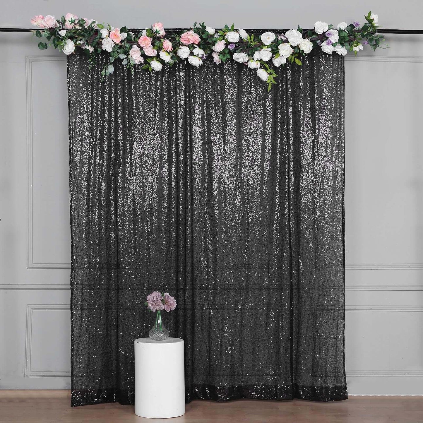 8ftx8ft Black Sequin Event Curtain Drapes, Backdrop Event Panel - Linen Luxes