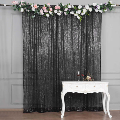 8ftx8ft Black Sequin Event Curtain Drapes, Backdrop Event Panel - Linen Luxes