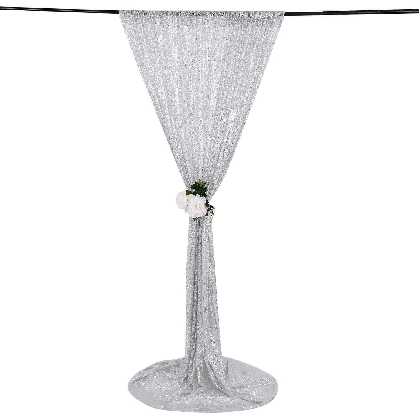 8ftx8ft Silver Sequin Event Curtain Drapes, Backdrop Event Panel - Linen Luxes