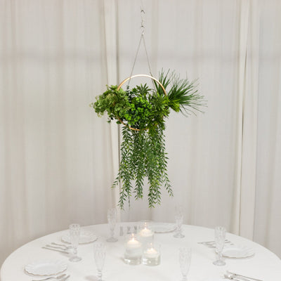 Faux Hanging Greenery with Gold Hoop Ceiling Decoration – Perfect for Tablescapes 38" Long