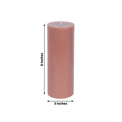 12-Pack 3"x8" Unscented Dripless Pillar Candles – Dusty Rose Long-Burning Wax Candles with Cotton Wicks for Home, Weddings & Event Decor