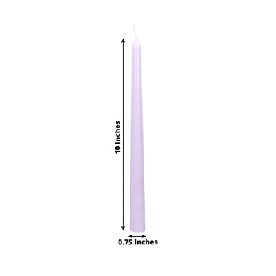 10-Pack Taper Candles Premium Wax Design Lavender Lilac - Unscented Candles for Upscale Settings 10"