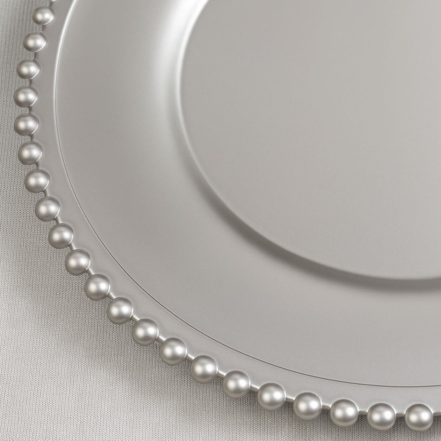 6-Pack Acrylic Round Charger Plates 13" in Silver with Beaded Rim, Decorative Dinner Party Charger Tableware