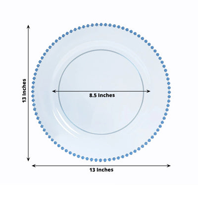 10-Pack Economy Round Plastic Charger Plates 13" in Transparent Dusty Blue with Beaded Rim, Stylish Dinner Party Serving Plates