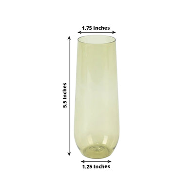 12 Pack Plastic Champagne Glasses in Transparent Dusty Sage Green, Reusable Lightweight Champagne Flutes 9oz