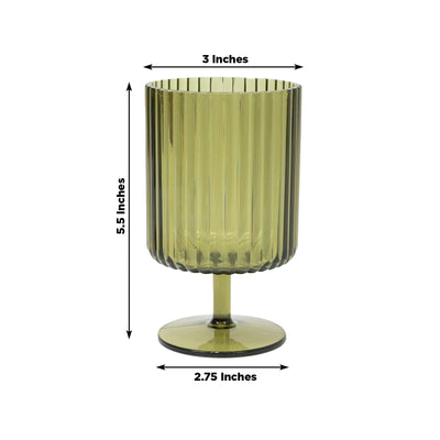 12-Pack Plastic Goblets Dusty Sage Green Vintage Ribbed Pattern Short Stem - Reusable Wine Glasses 12oz
