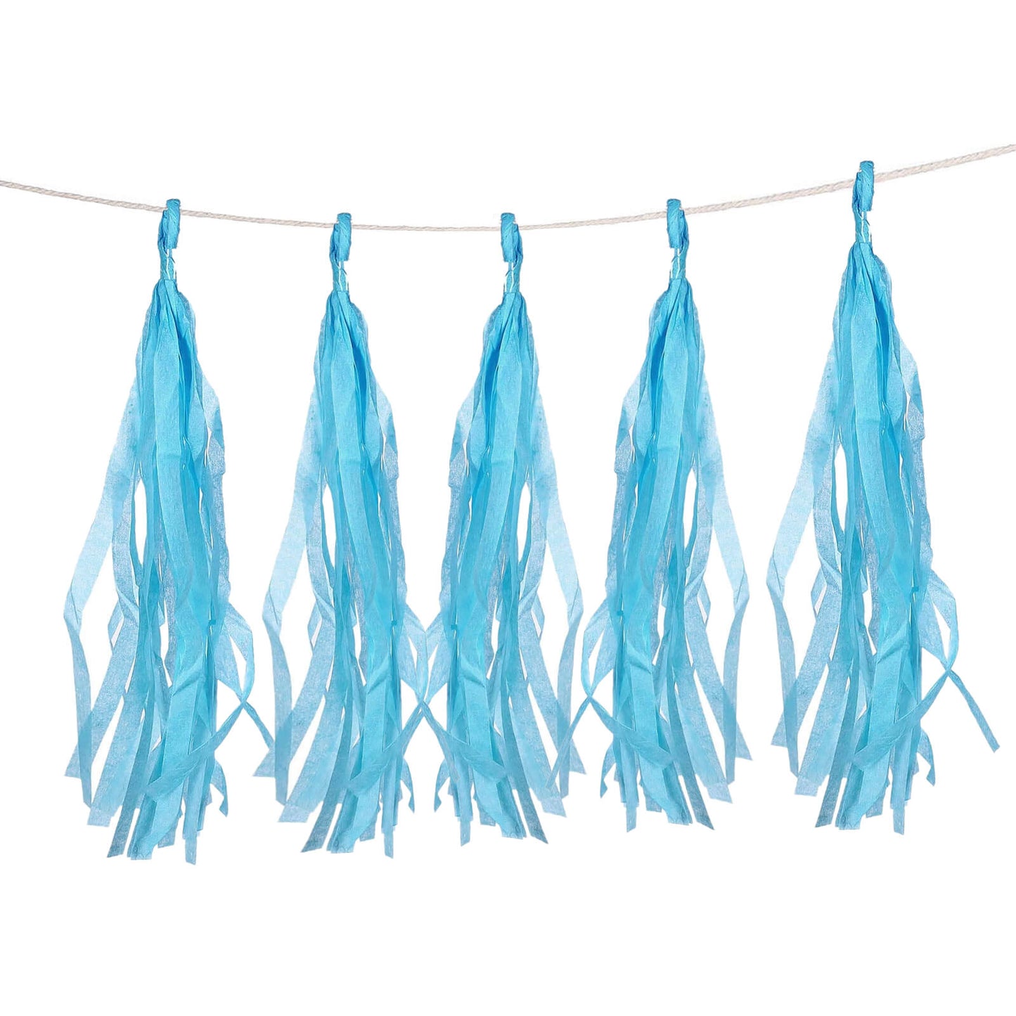 12 Pack Pre-Tied Turquoise Tissue Paper Tassel Garland With String, Hanging Fringe Party Streamer Backdrop Decor