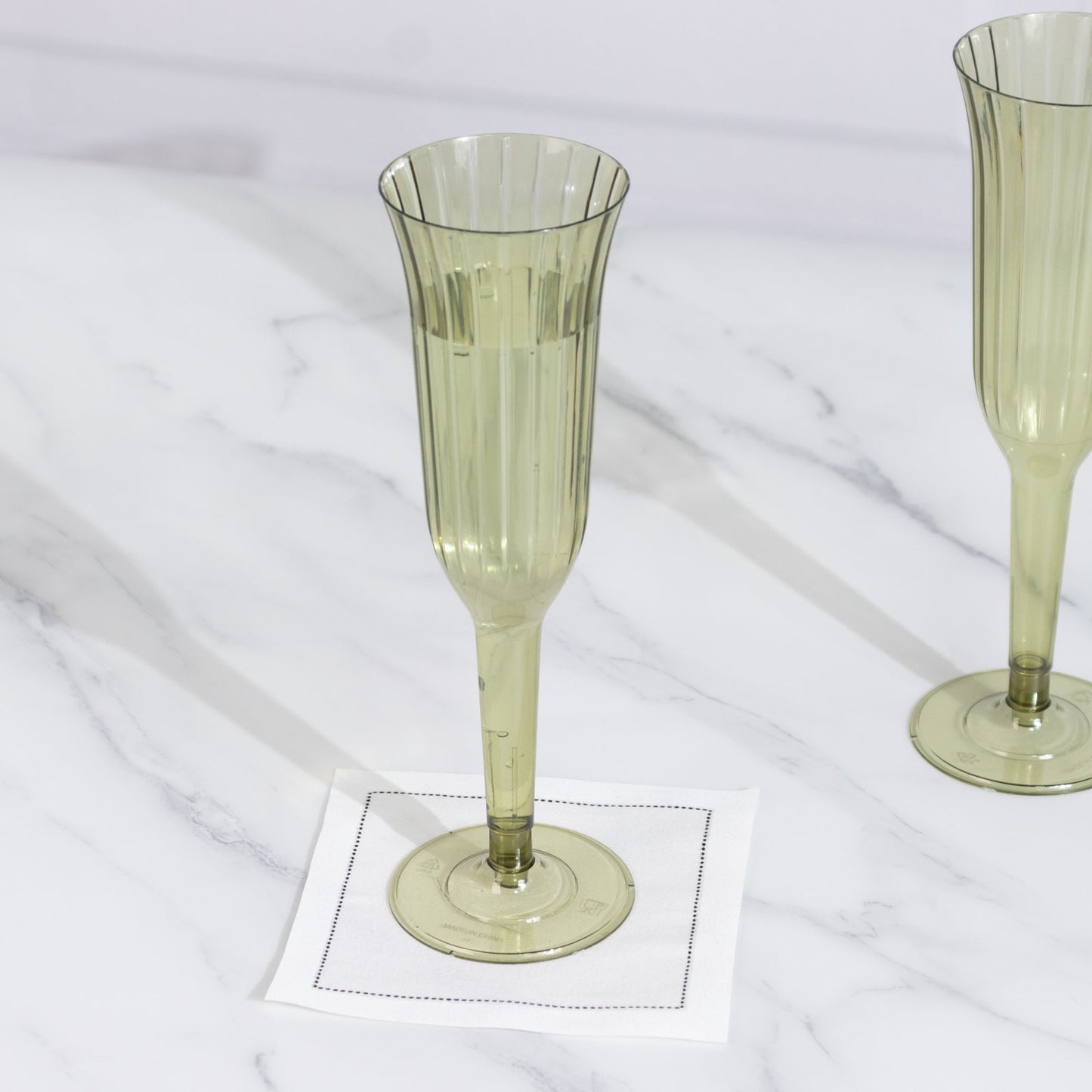 24-Pack Plastic Champagne Flutes Transparent Dusty Sage Green Flared Design - Lightweight Disposable Toasting Glasses 6oz