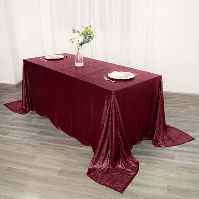 Sequin 90"x132" Rectangle Tablecloth Burgundy - Seamless Sparkly Table Cover