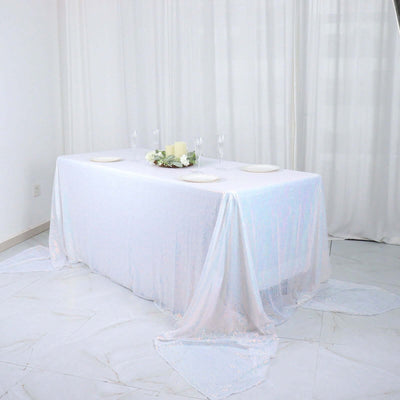 Sequin 90"x156" Rectangle Tablecloth Iridescent Blue - Seamless Twinkling Table Cover