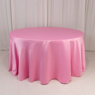 Lamour Satin 120" Round Tablecloth Pink - Seamless Table Cover with Soft Tempered Sheen