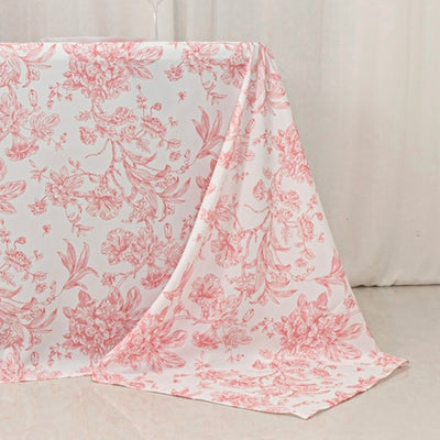 Polyester 90"x132" Rectangle Tablecloth White - Seamless Pink French Toile Pattern for Formal Celebrations