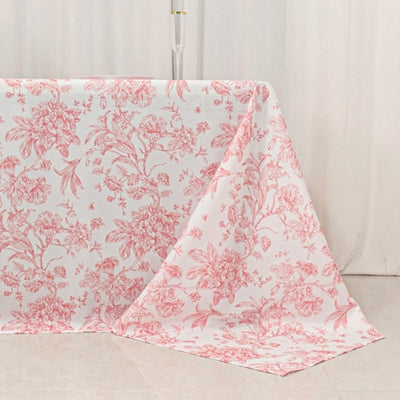 Polyester 90"x156" Rectangle Tablecloth White - Seamless Pink French Toile Pattern for Grand Occasions
