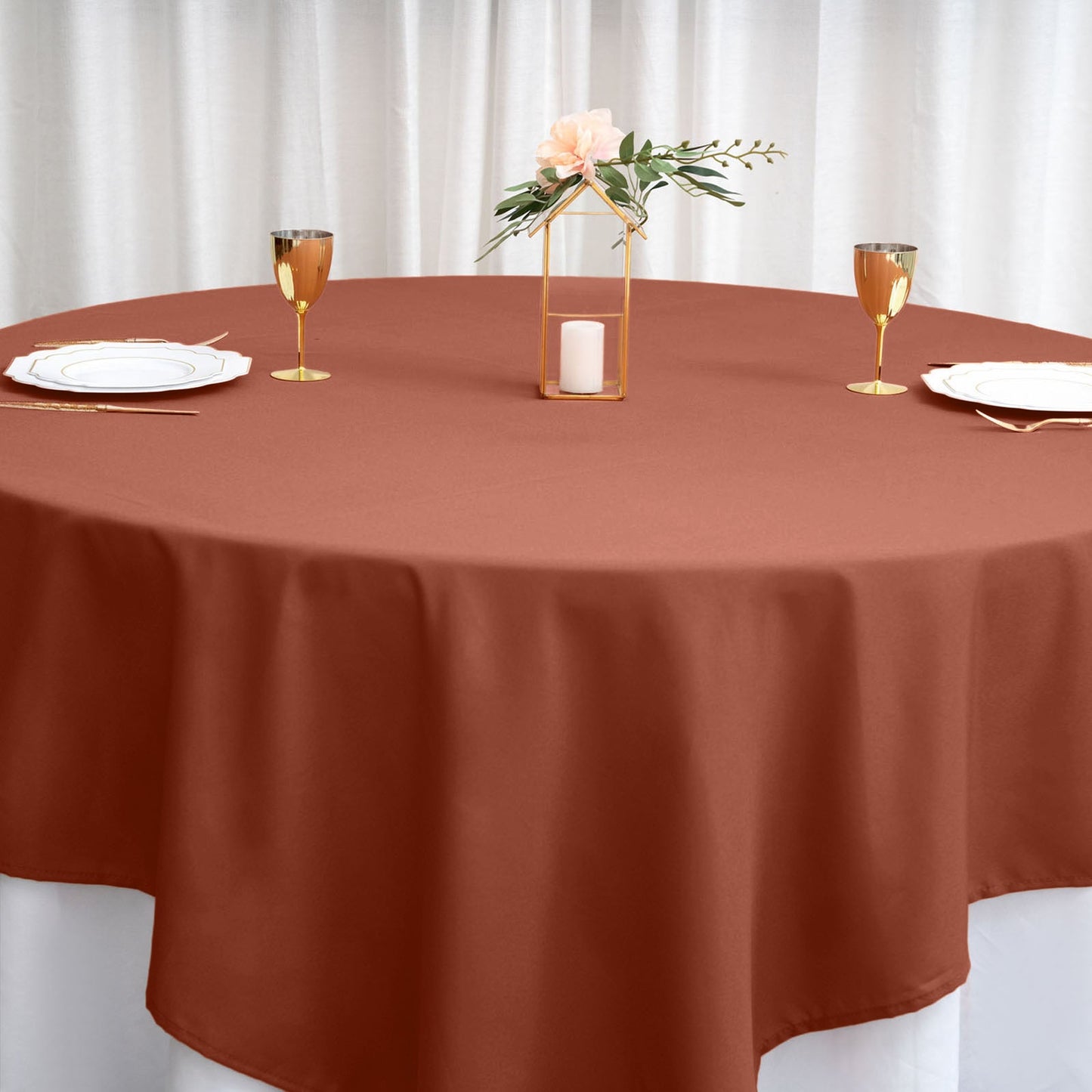 Polyester Square 90"x90" Tablecloth Terracotta (Rust) - Wrinkle-Resistant & Durable Table Cover