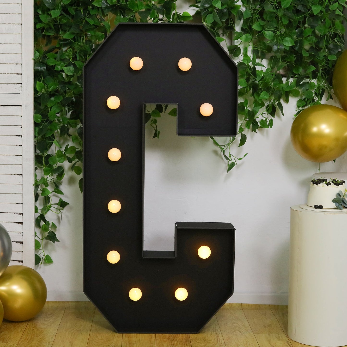Giant LED Marquee Light Up Letter "C", Black 4ft Pre-Cut Foam Board with 10 Warm White Battery Operated LEDs, Glue Gun and Sticks