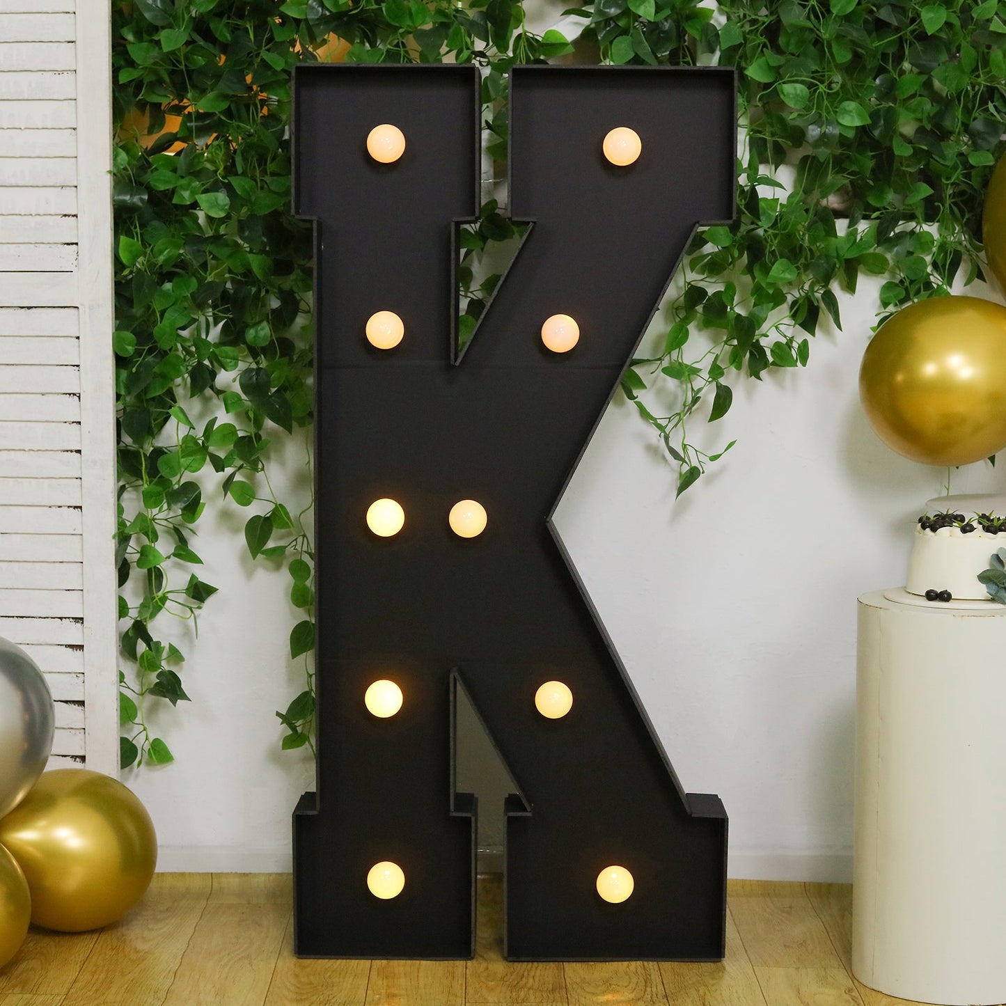 Giant LED Marquee Light Up Letter "K", Black 4ft Pre-Cut Foam Board with 10 Warm White Battery Operated LEDs, Glue Gun and Sticks