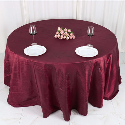 Taffeta 132" Round Tablecloth Burgundy - Seamless Accordion Crinkle Table Cover