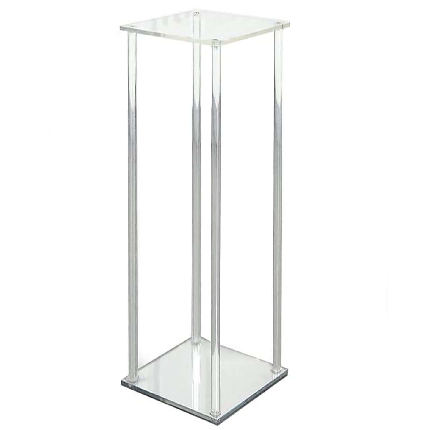 Acrylic Floor Vase Flower Stand with Square Mirror Base Clear - Durable Wedding Column Centerpiece for Events 40" - Linen Luxes