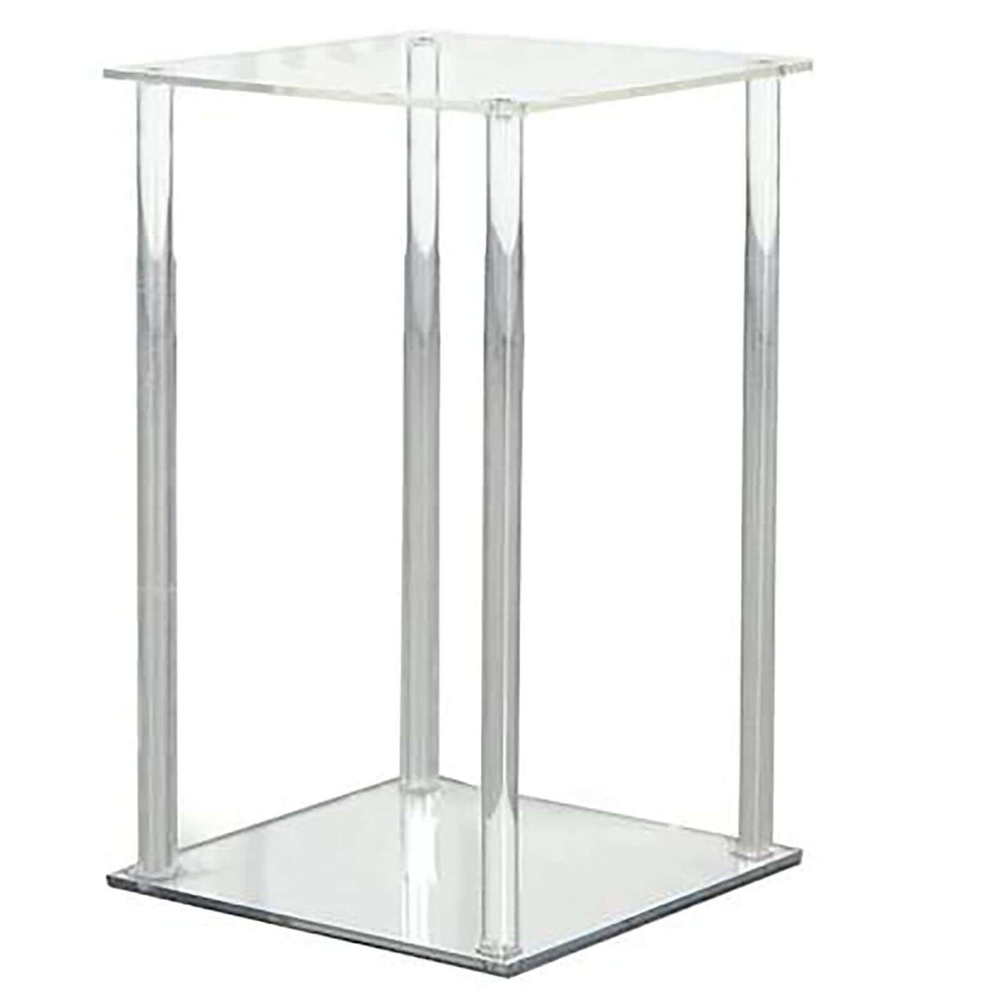 Acrylic Flower Vase Pillar Stand with Square Mirror Base Clear - Stylish Wedding Table Centerpiece 16" - Linen Luxes