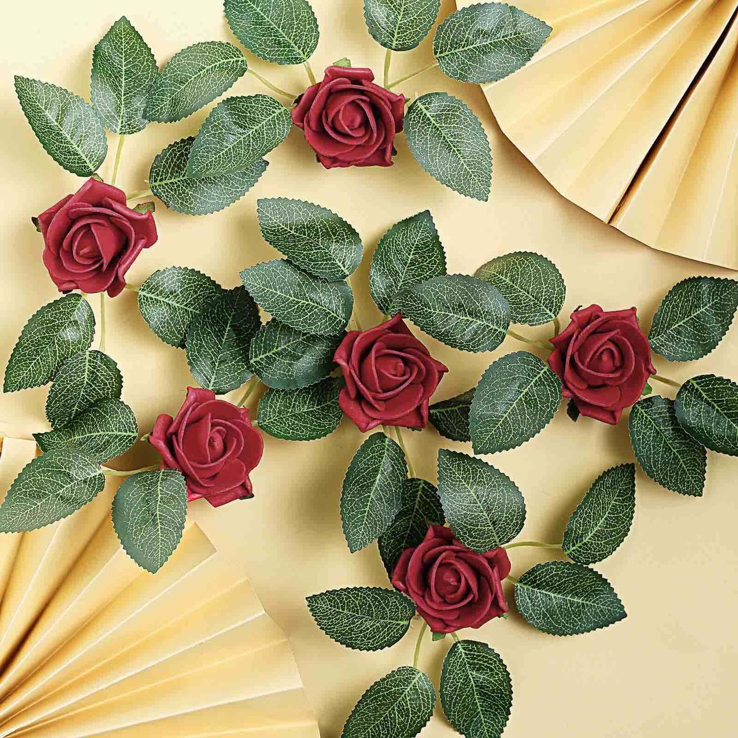 24 Roses 2" Red Artificial Foam Flowers With Stem Wire and Leaves