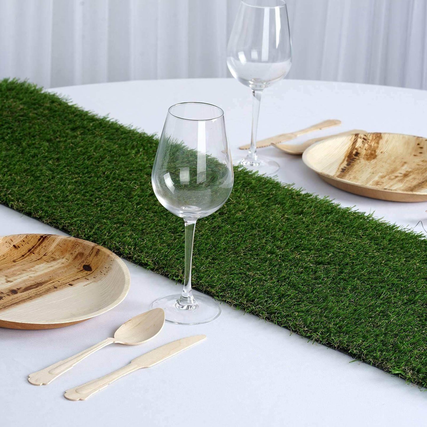 Artificial Grass 9ft Table Runner Green - Durable & All Weather Tabletop Decor - Linen Luxes