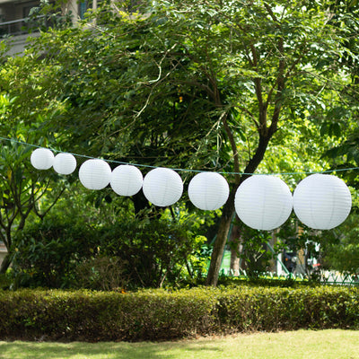 Set of 8 White Hanging Paper Lanterns, Decorative Round Chinese Sky Lanterns, Assorted Sizes - 6",8",10",14"
