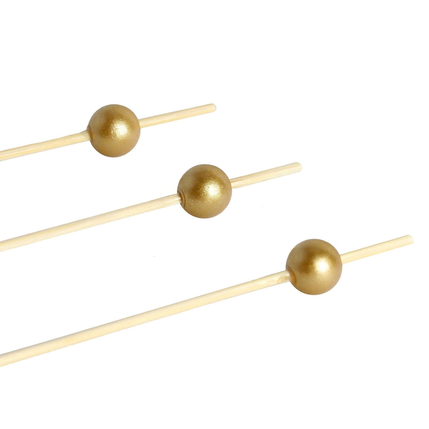 100-Pack Bamboo Cocktail Picks Gold Pearl Decorative Top Design - Eco Friendly Stir Sticks 4.5"