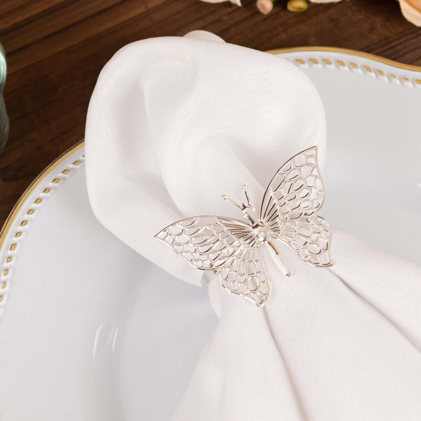 4 Pack Silver Metal Butterfly Napkin Rings, Decorative Laser Cut Cloth Napkin Holders