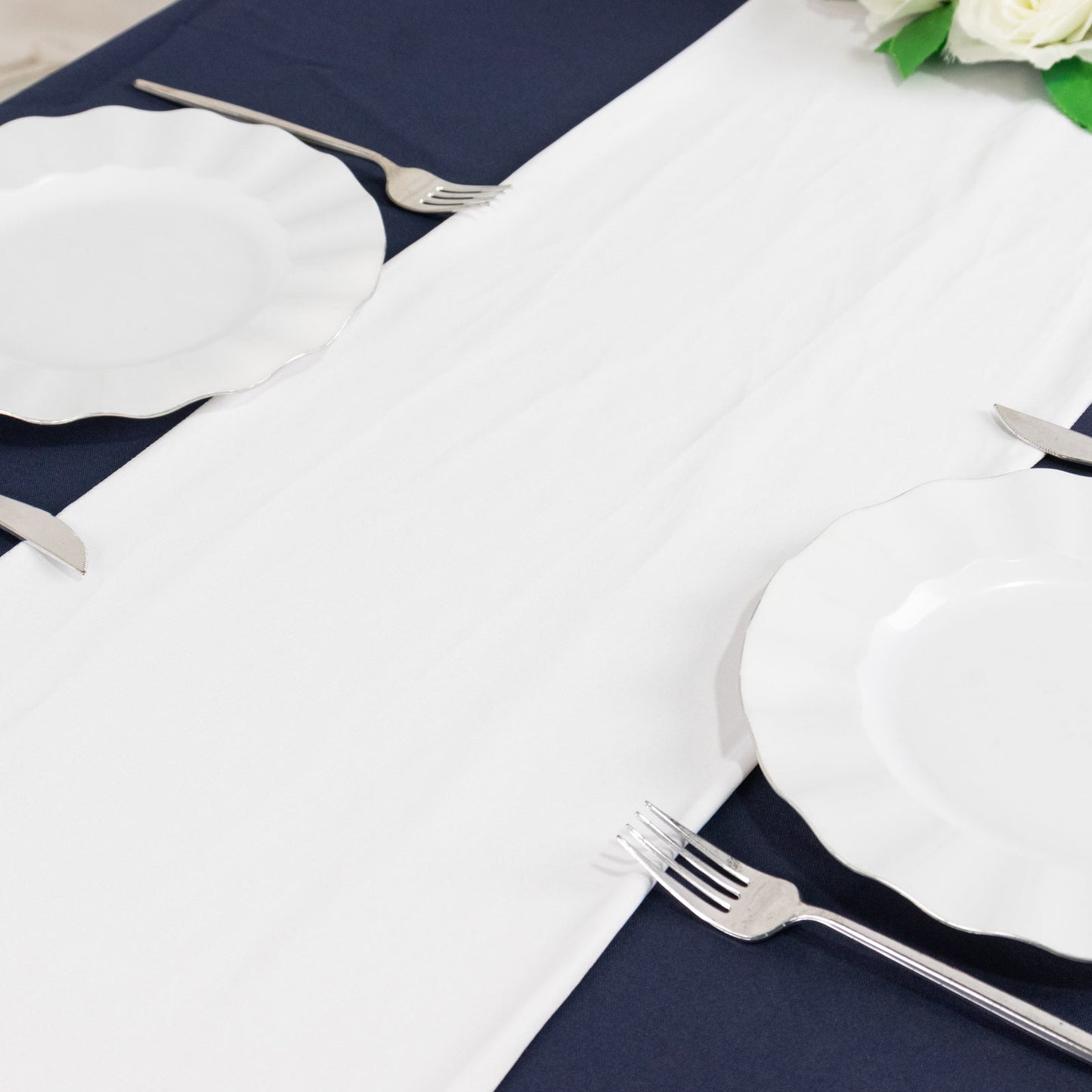 Scuba Polyester 12"x108" Table Runner White - Wrinkle-Free Table Linen for Events & Weddings