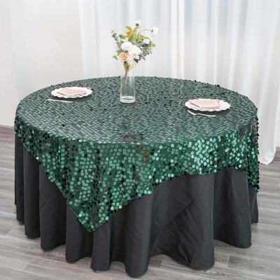 Sequin 72"x72" Table Overlay Square Tablecloth Hunter Emerald Green - Big Payette Table Cover
