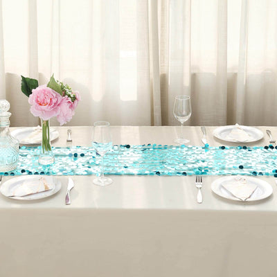 Big Payette Sequin 13"x108" Table Runner Turquoise - Dazzling Design - Linen Luxes
