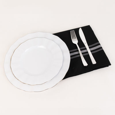 10 Pack Premium Spun Polyester 18"x22" Napkins Black/White Bistro Style - Highly Absorbent Cotton-Like Feel Cloth Napkins
